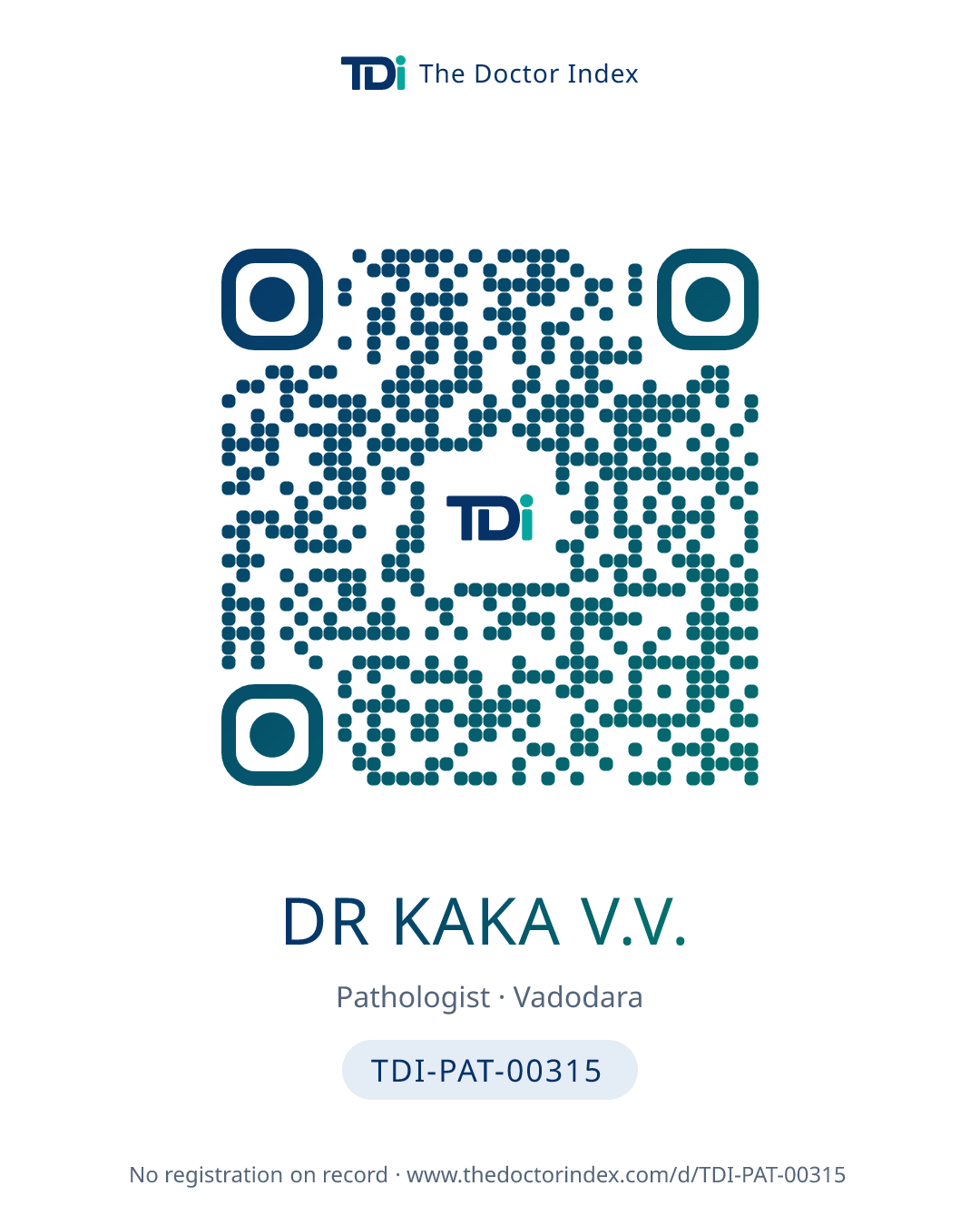 QR card for Dr Kaka V.V., TDI-PAT-00315