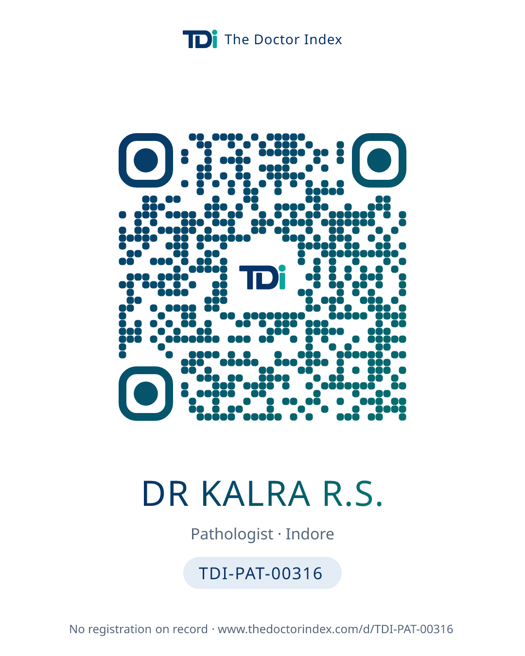 QR card for Dr Kalra R.S., TDI-PAT-00316