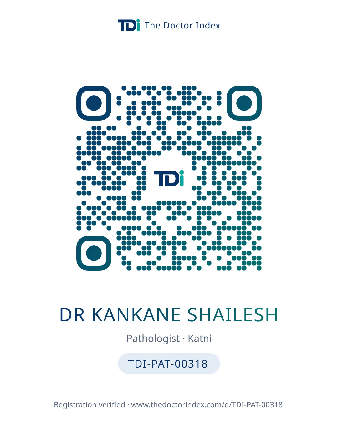QR card for Dr Kankane Shailesh, TDI-PAT-00318