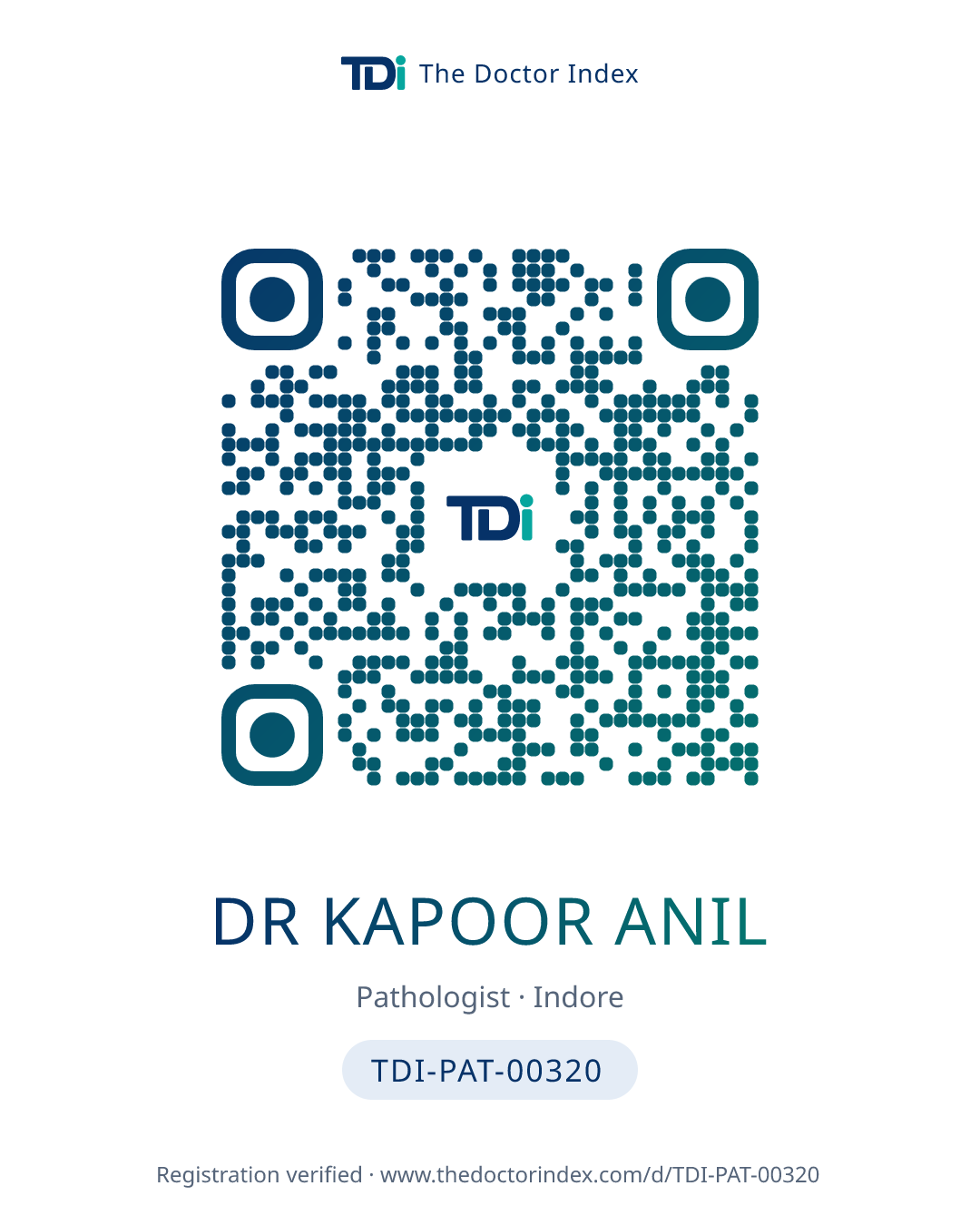 QR card for Dr Kapoor Anil, TDI-PAT-00320