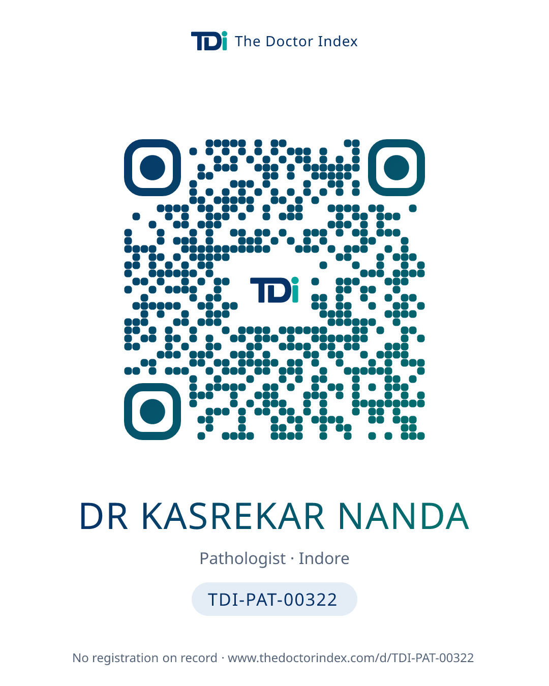 QR card for Dr Kasrekar Nanda, TDI-PAT-00322