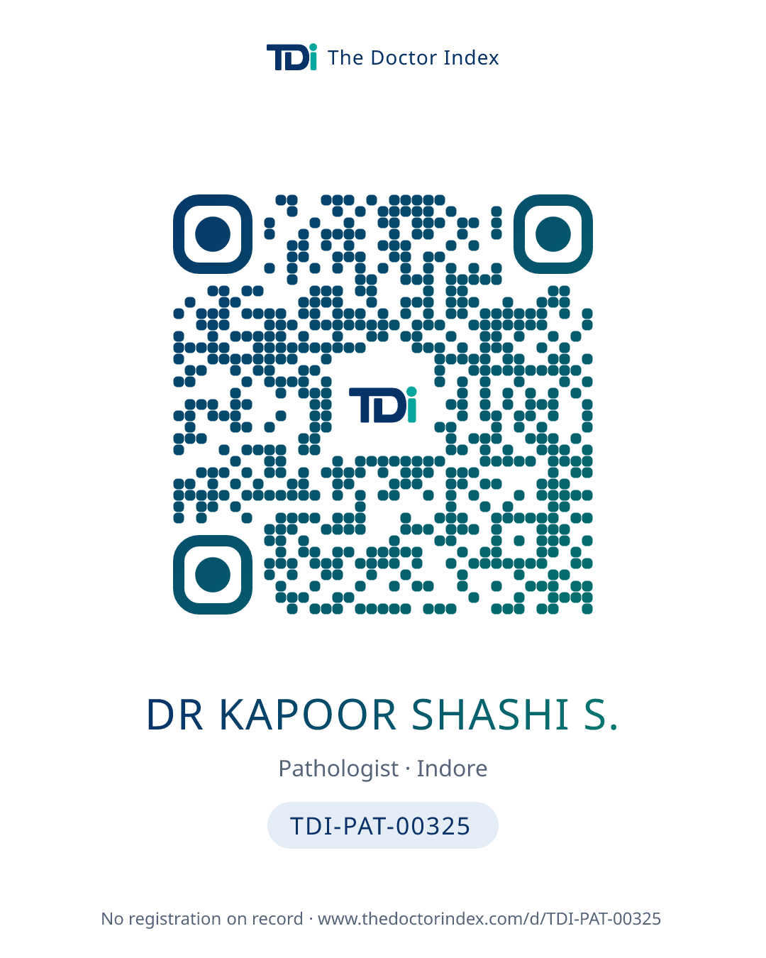 QR card for Dr Kapoor Shashi S., TDI-PAT-00325