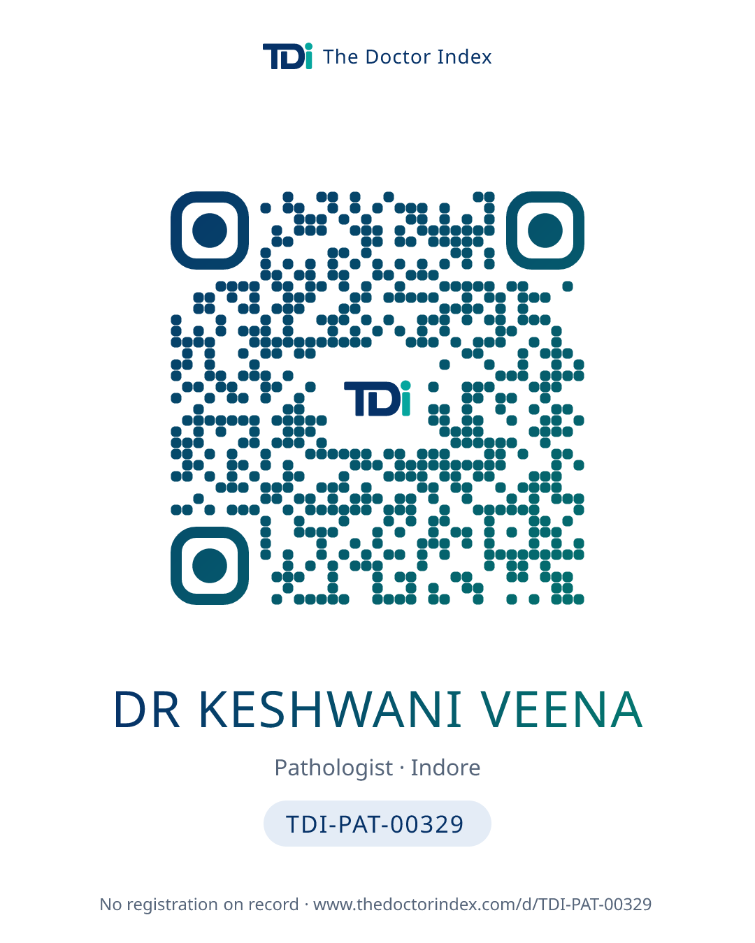 QR card for Dr Keshwani Veena, TDI-PAT-00329