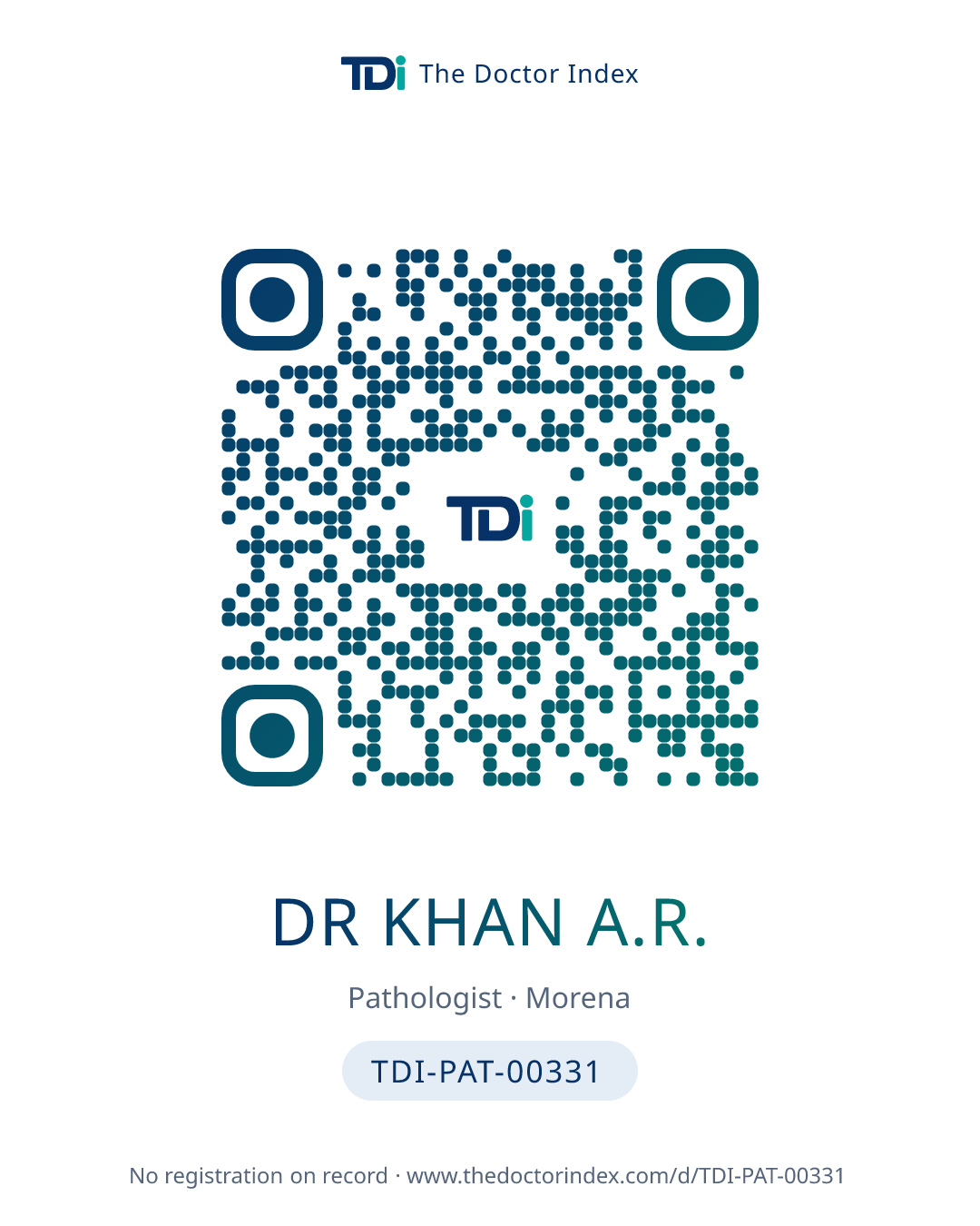 QR card for Dr Khan A.R., TDI-PAT-00331