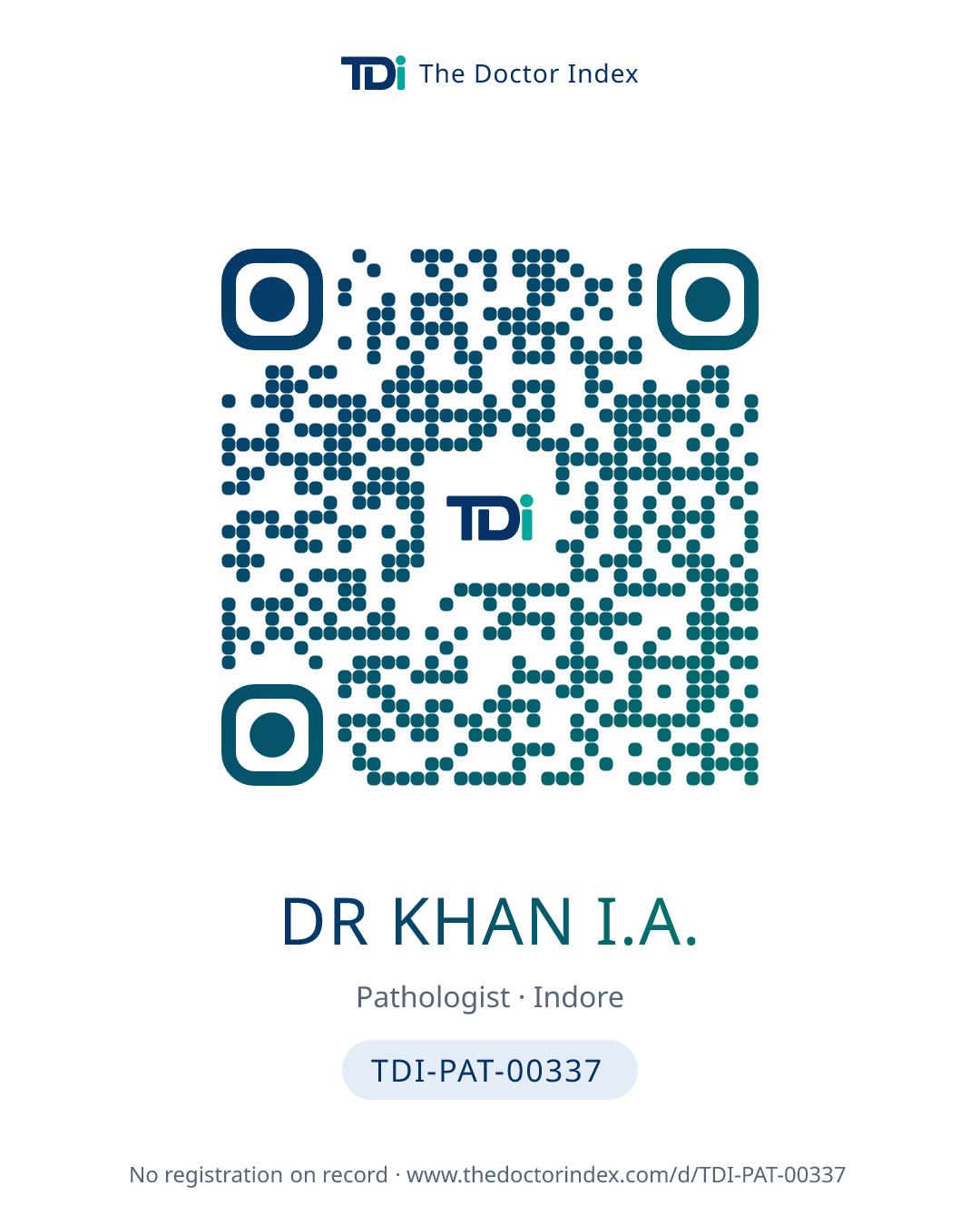 QR card for Dr Khan I.A., TDI-PAT-00337