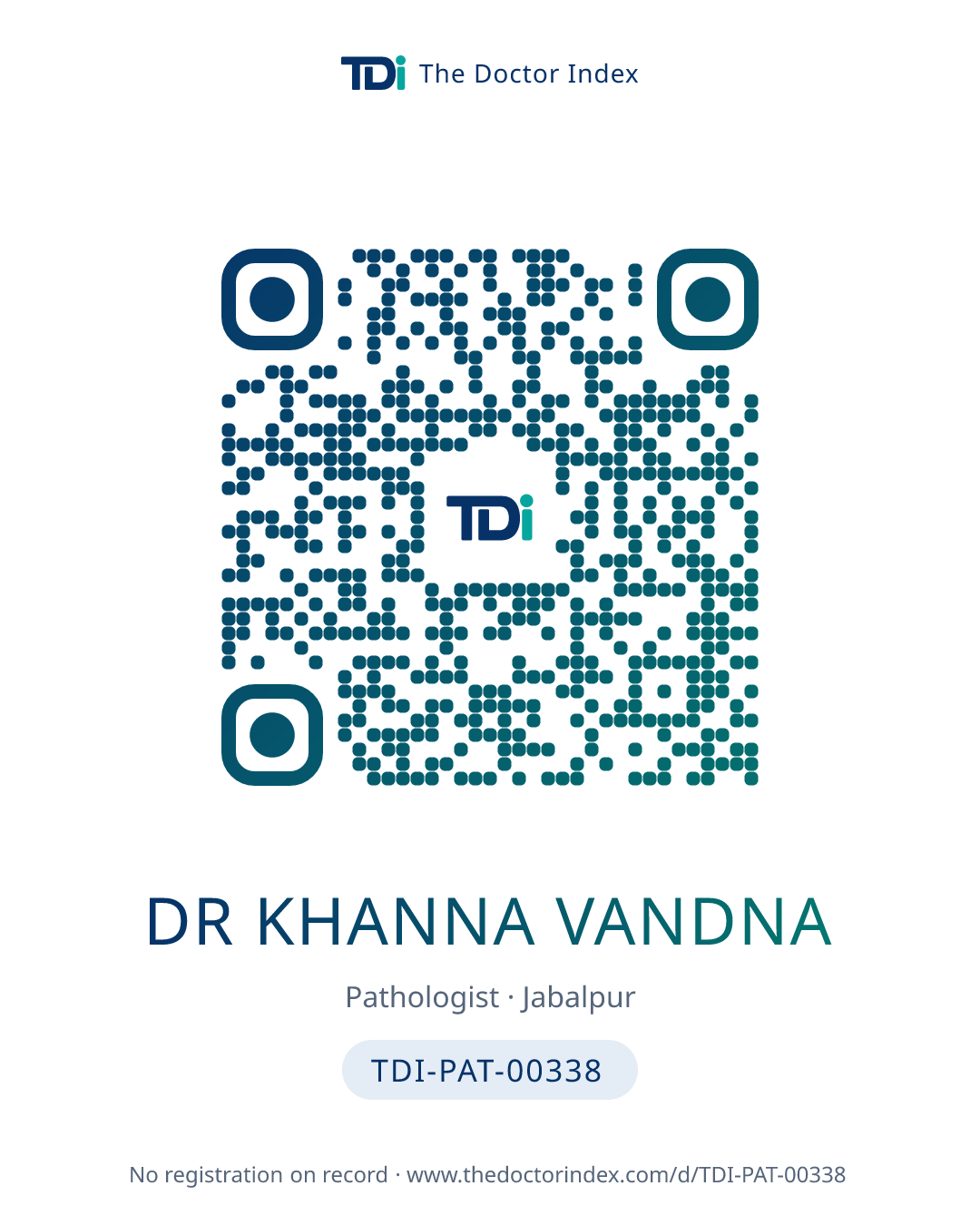QR card for Dr Khanna Vandna, TDI-PAT-00338