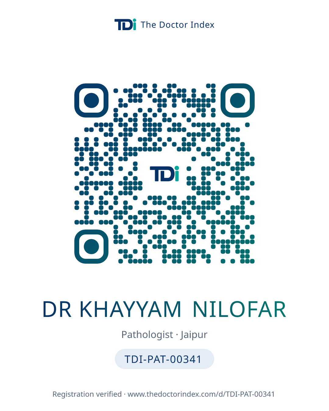 QR card for Dr Khayyam Nilofar, TDI-PAT-00341