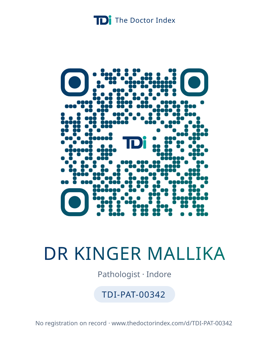 QR card for Dr Kinger Mallika, TDI-PAT-00342