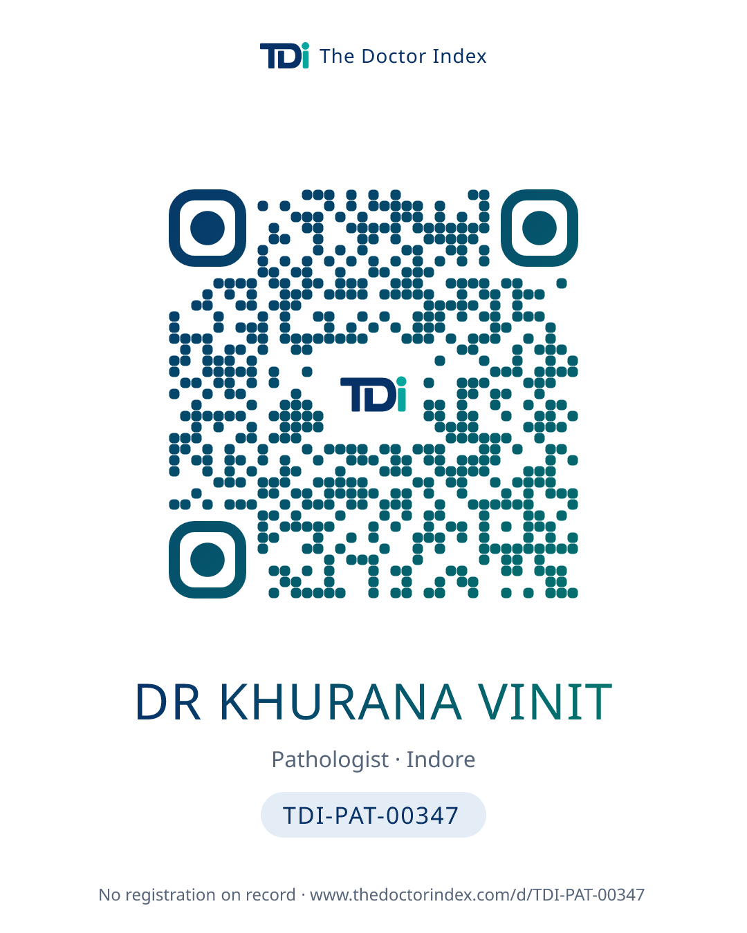 QR card for Dr Khurana Vinit, TDI-PAT-00347