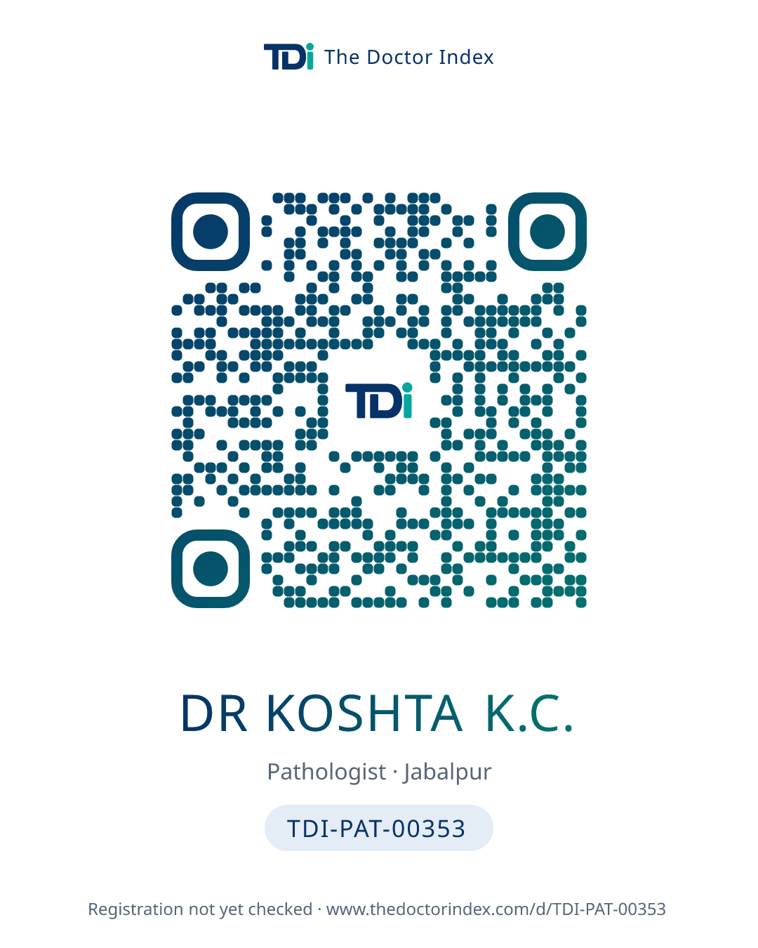 QR card for Dr Koshta K.C., TDI-PAT-00353