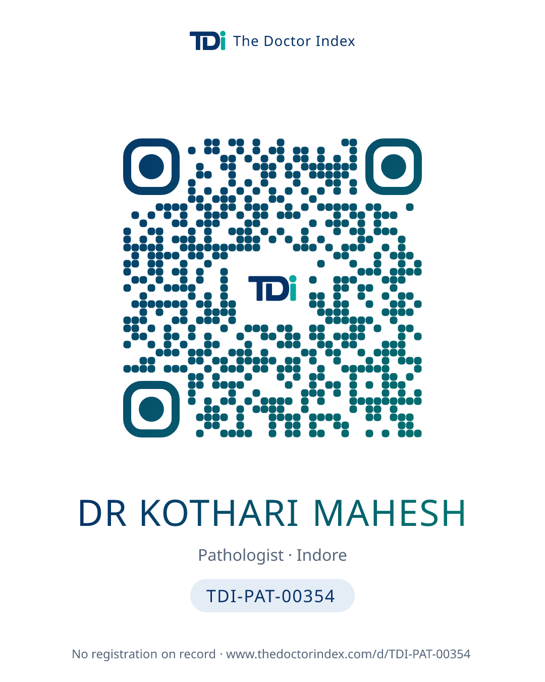 QR card for Dr Kothari Mahesh, TDI-PAT-00354