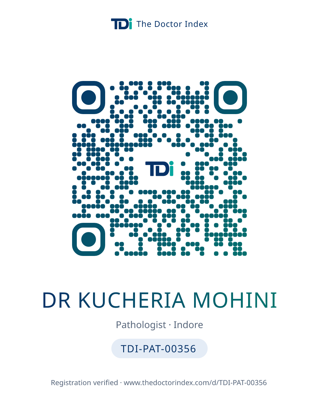 QR card for Dr Kucheria Mohini, TDI-PAT-00356