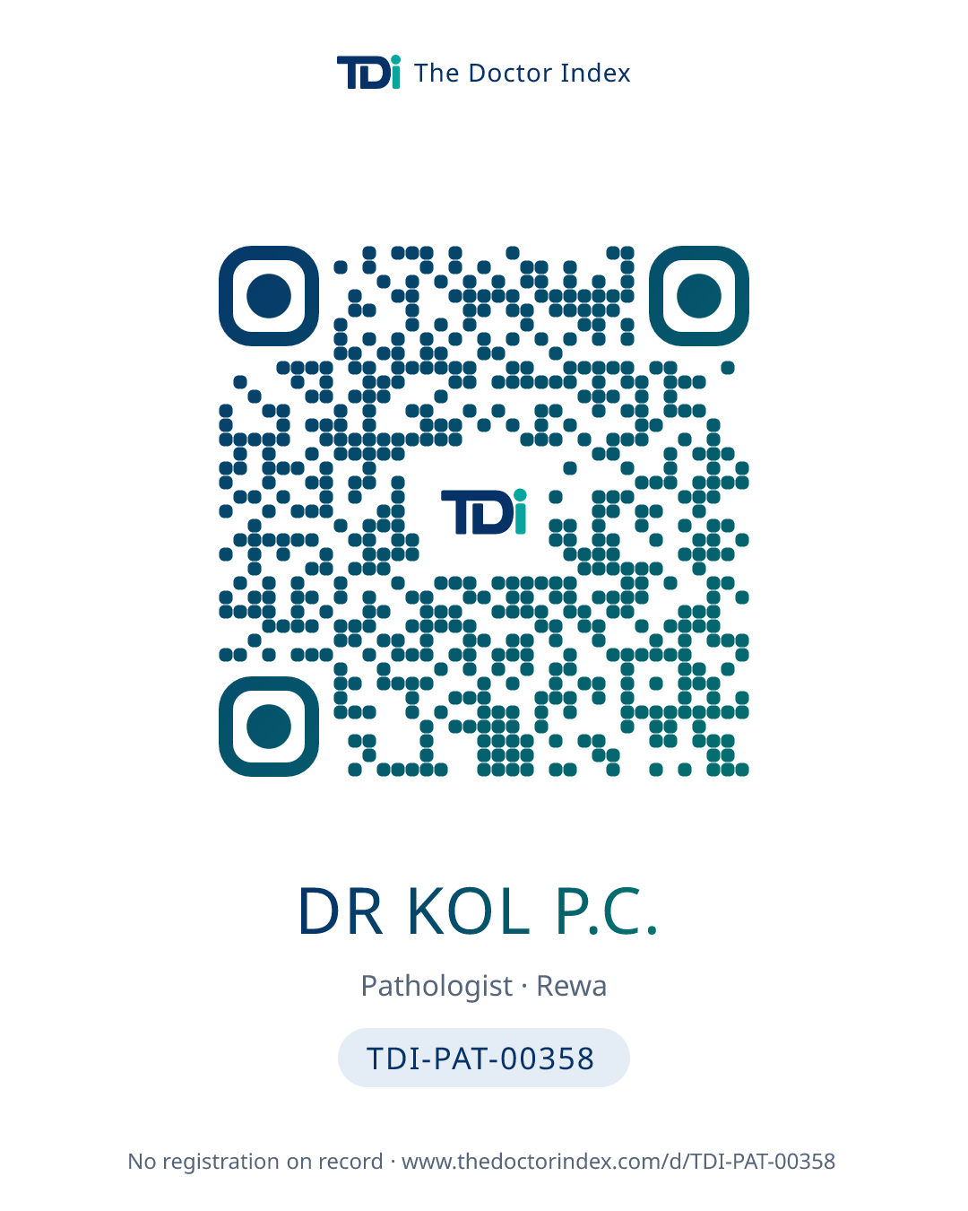 QR card for Dr Kol P.C., TDI-PAT-00358