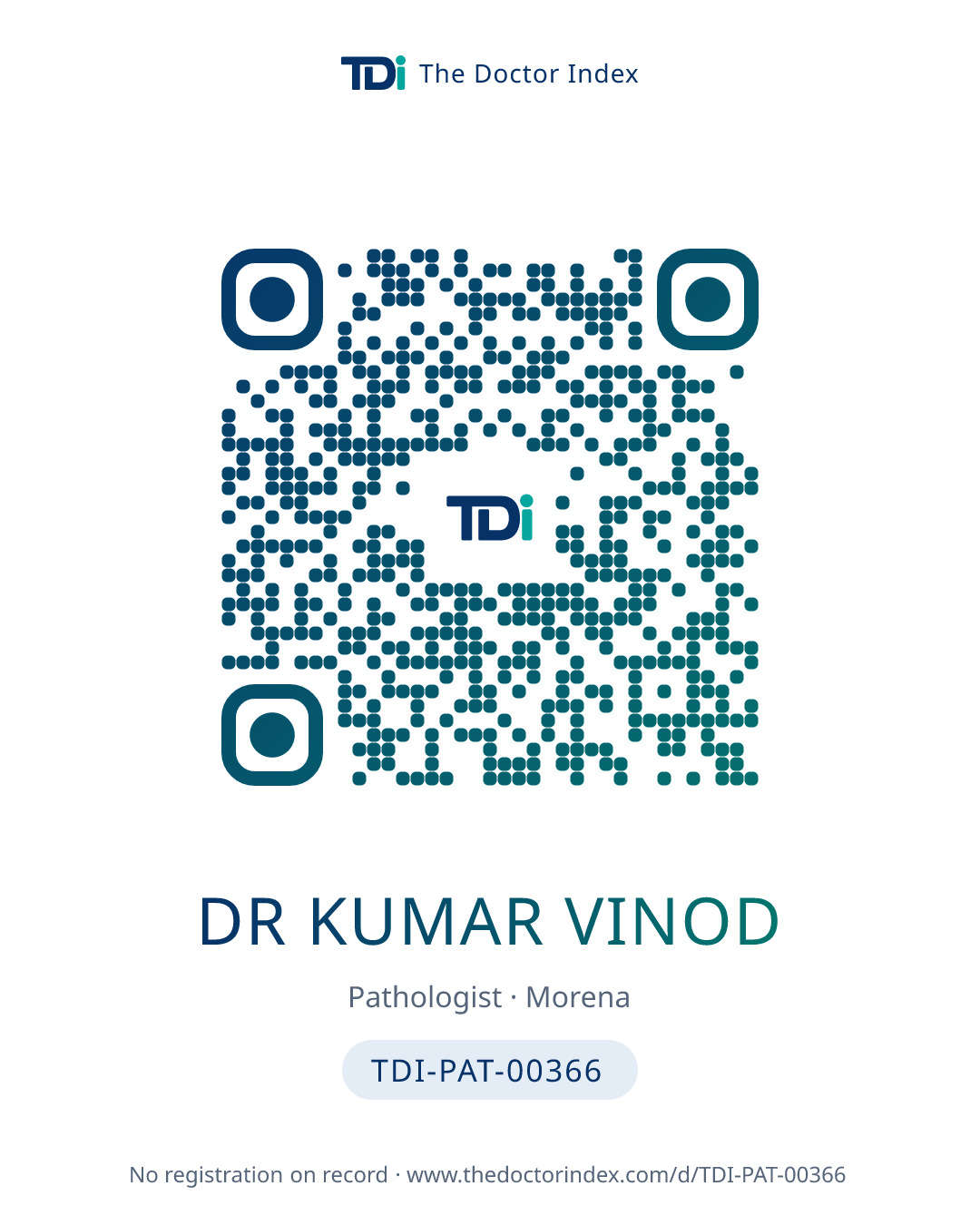 QR card for Dr Kumar Vinod, TDI-PAT-00366