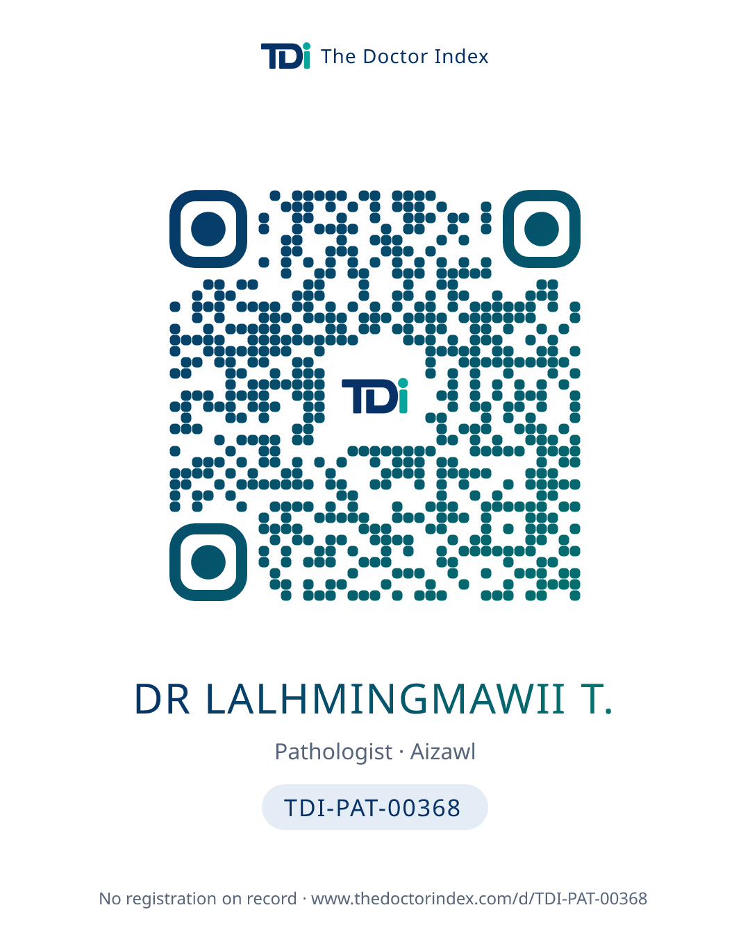 QR card for Dr Lalhmingmawii T., TDI-PAT-00368