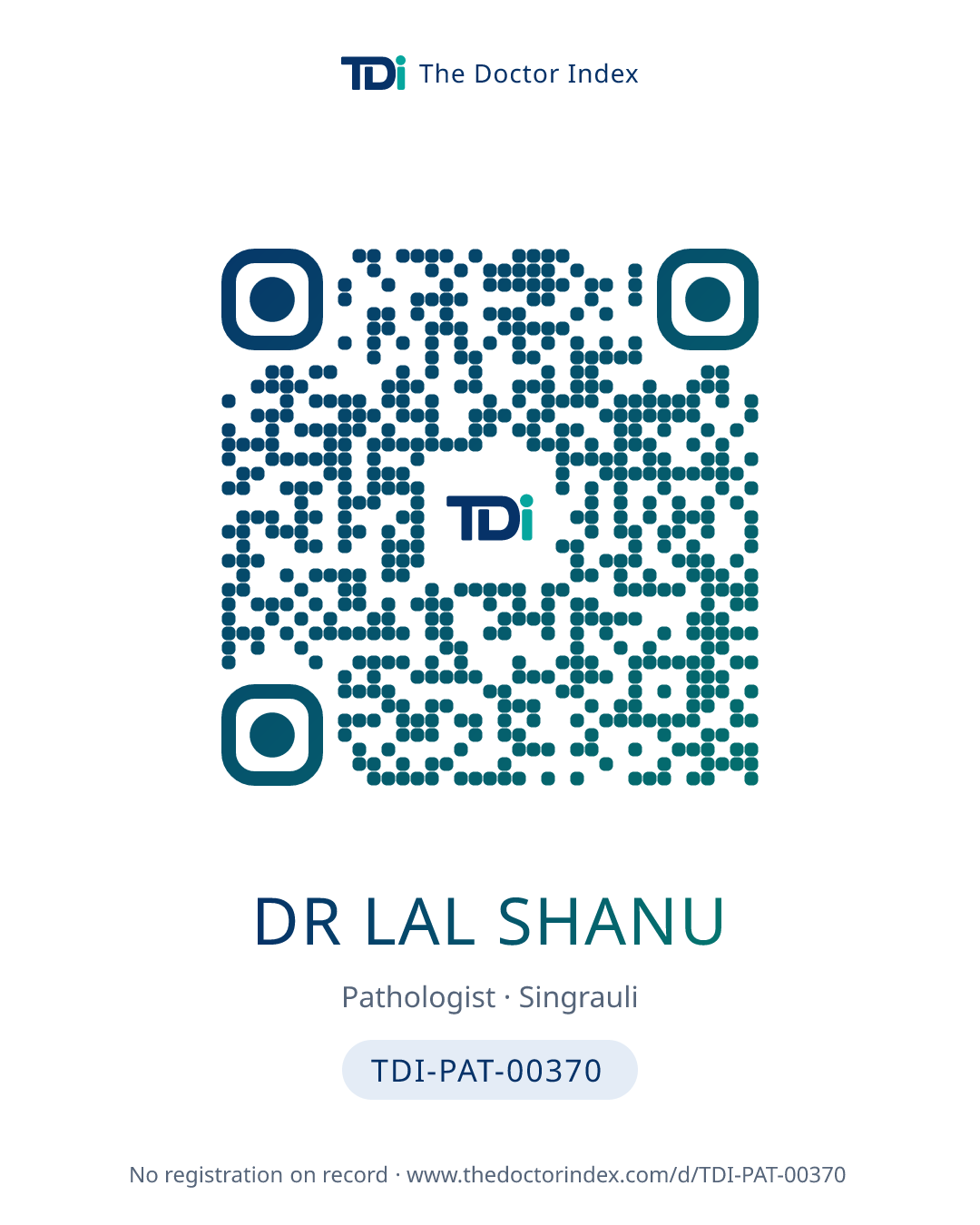 QR card for Dr Lal Shanu, TDI-PAT-00370