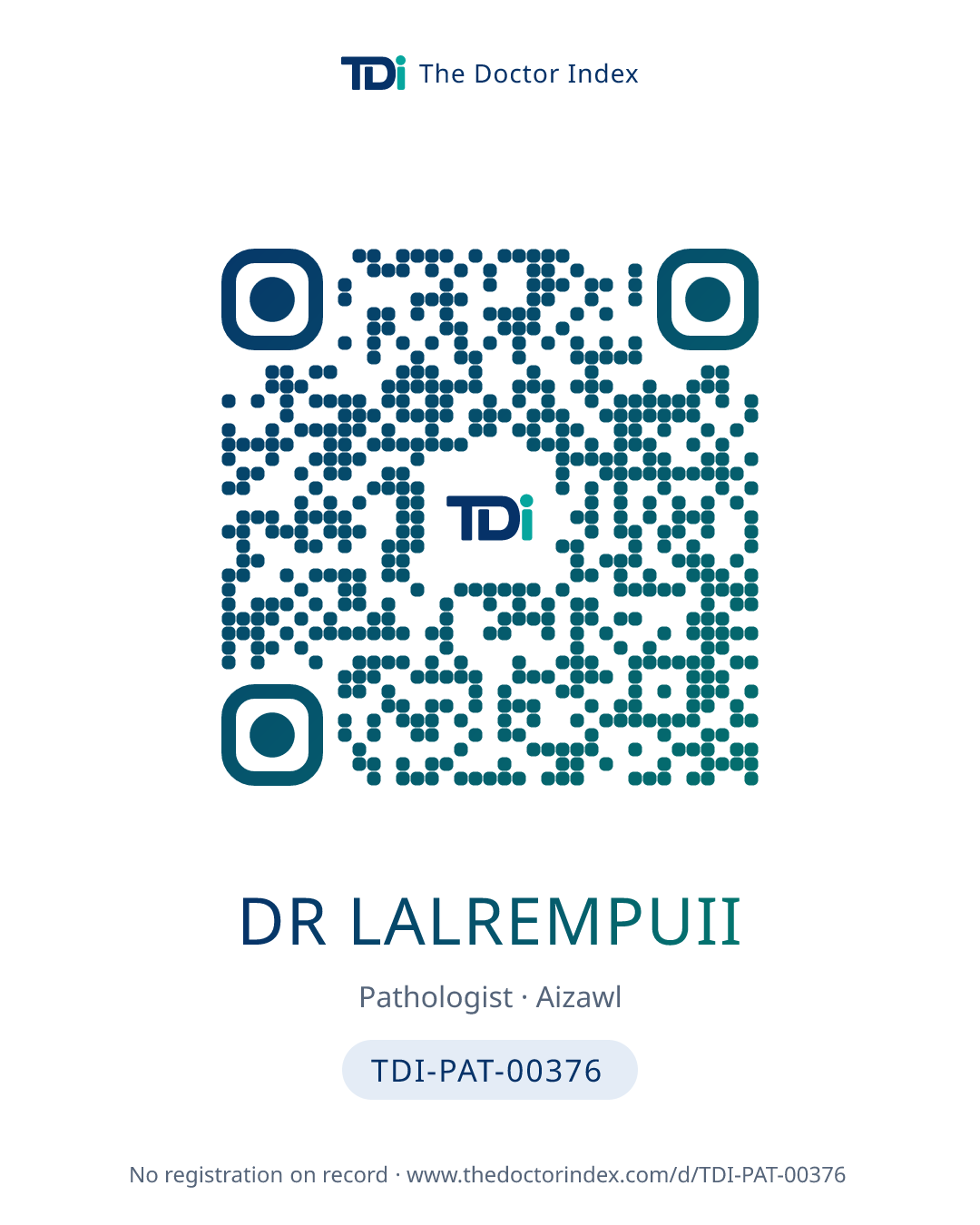 QR card for Dr Lalrempuii, TDI-PAT-00376