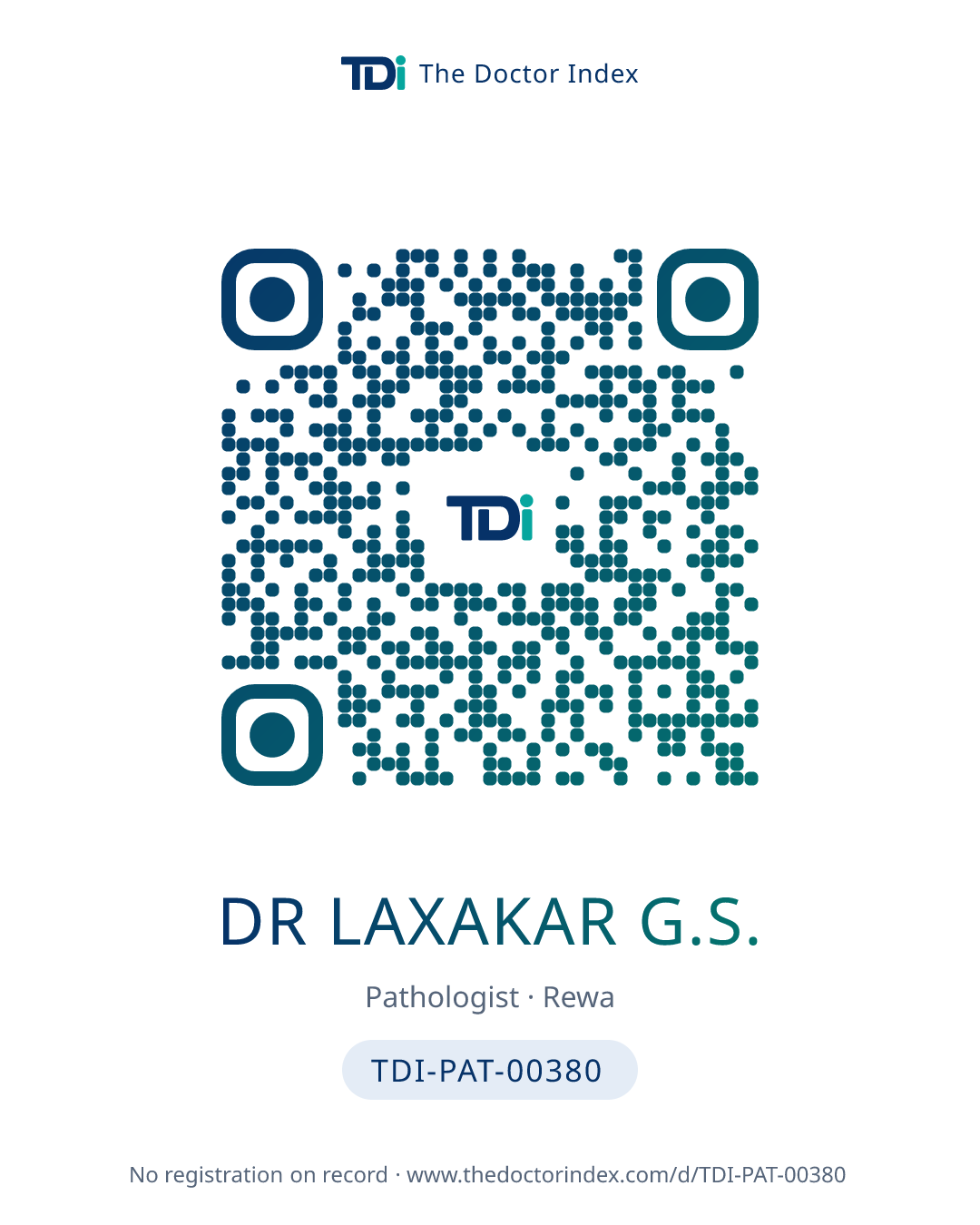 QR card for Dr Laxakar G.S., TDI-PAT-00380