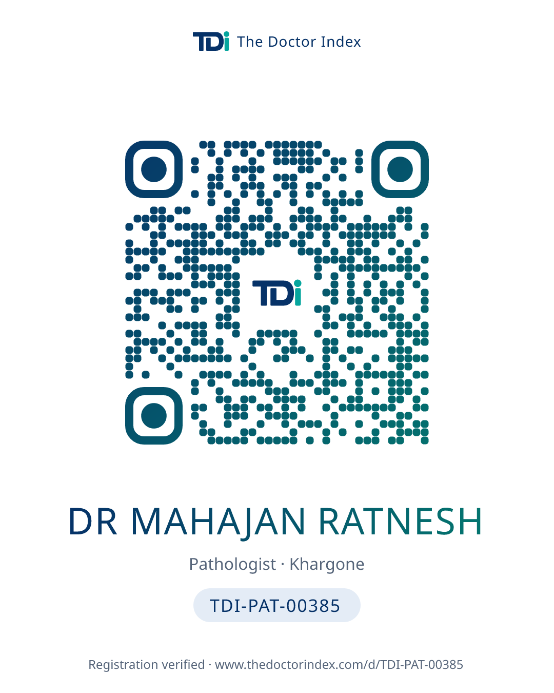 QR card for Dr Mahajan Ratnesh, TDI-PAT-00385