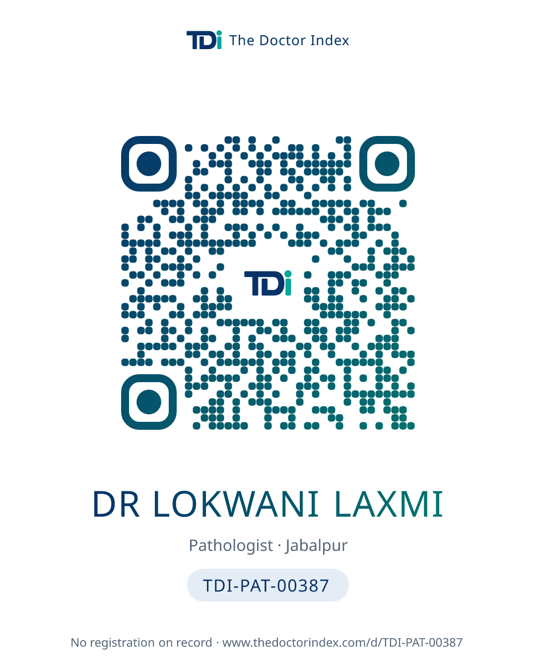QR card for Dr Lokwani Laxmi, TDI-PAT-00387