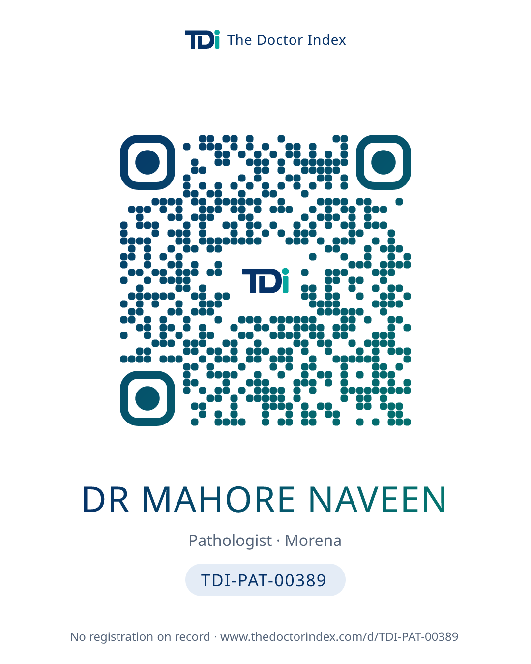 QR card for Dr Mahore Naveen, TDI-PAT-00389