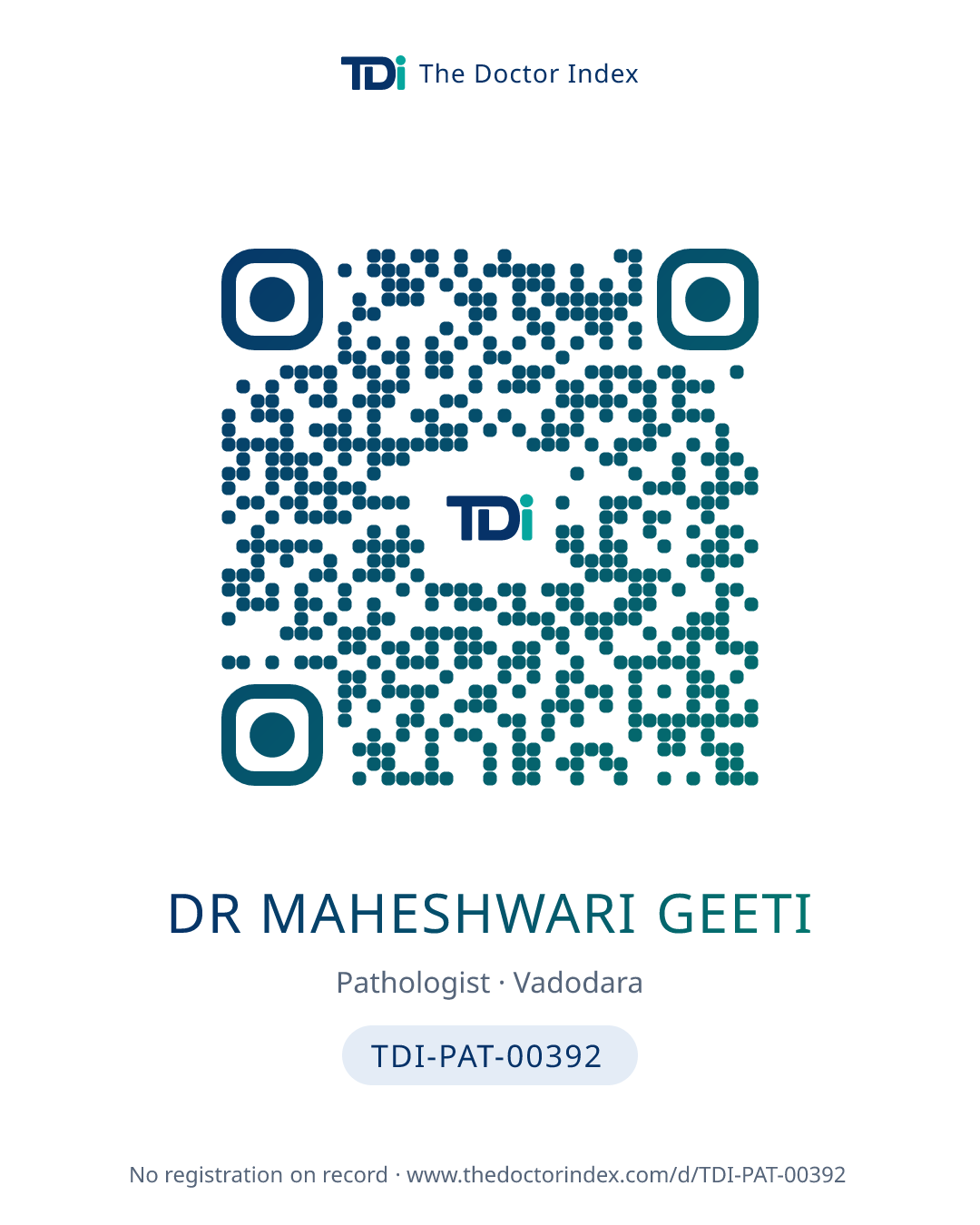 QR card for Dr Maheshwari Geeti, TDI-PAT-00392