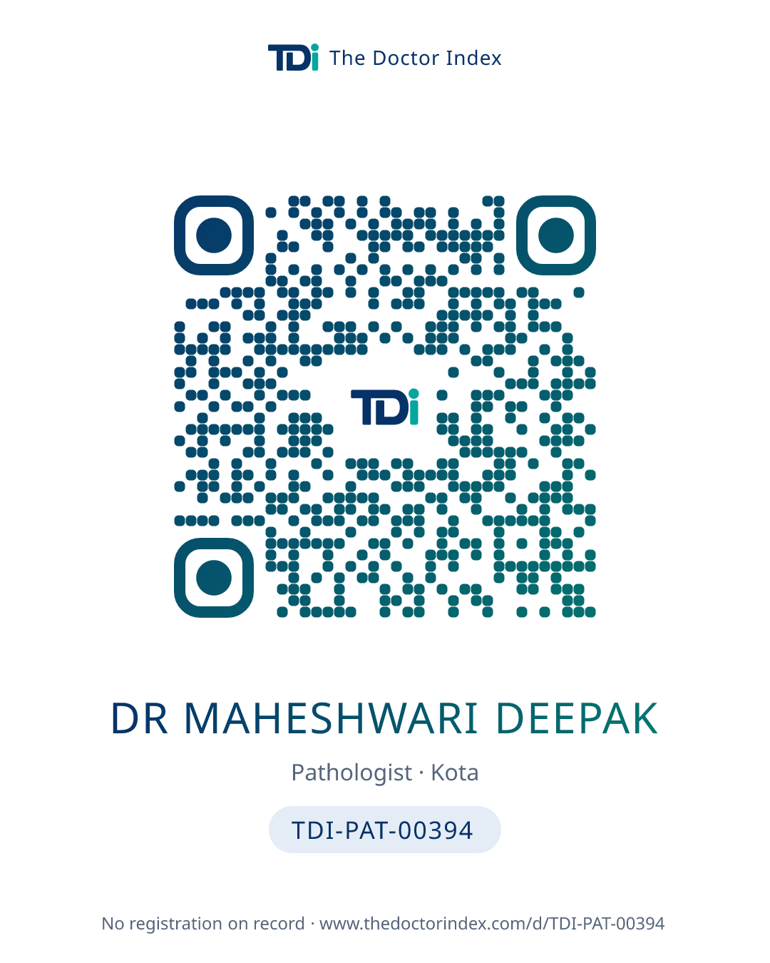 QR card for Dr Maheshwari Deepak, TDI-PAT-00394