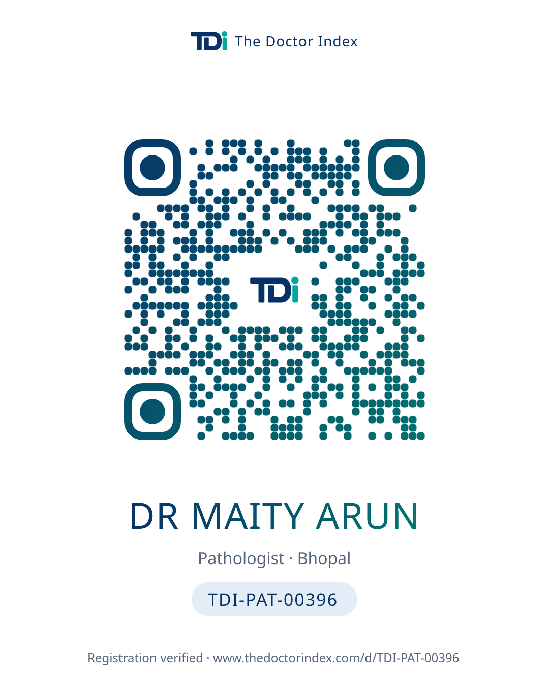 QR card for Dr Maity Arun, TDI-PAT-00396
