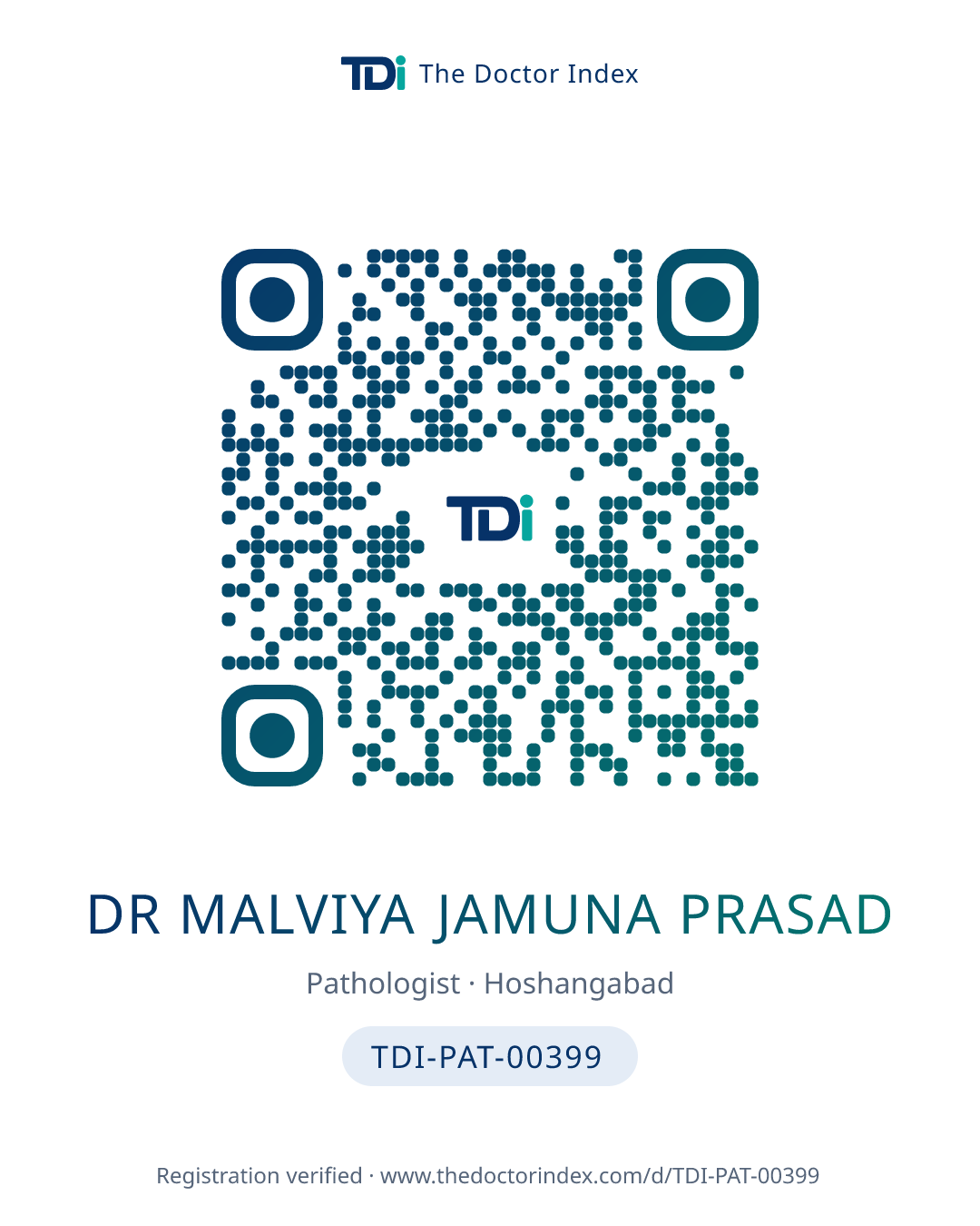 QR card for Dr Malviya Jamuna Prasad, TDI-PAT-00399
