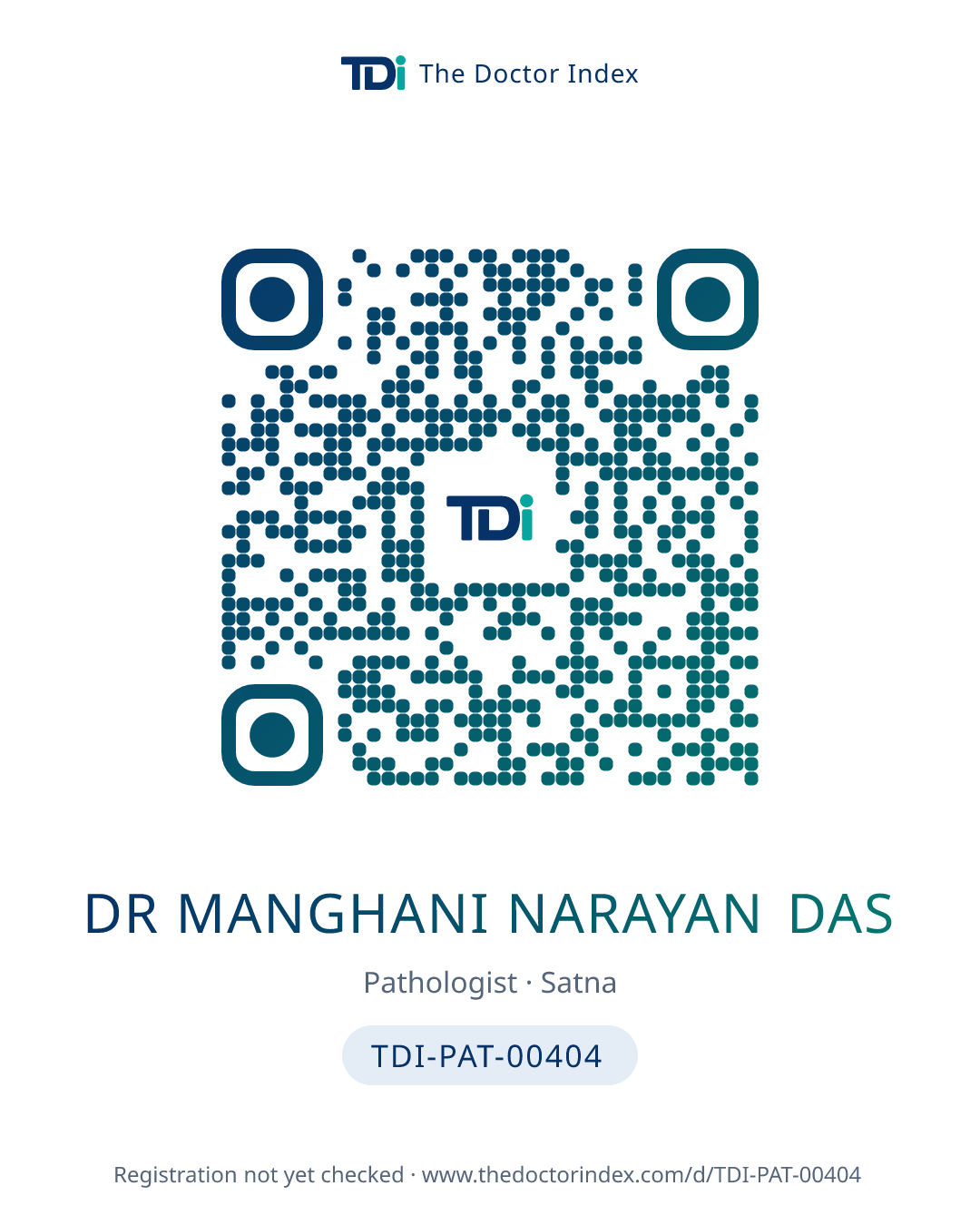 QR card for Dr Manghani Narayan Das, TDI-PAT-00404