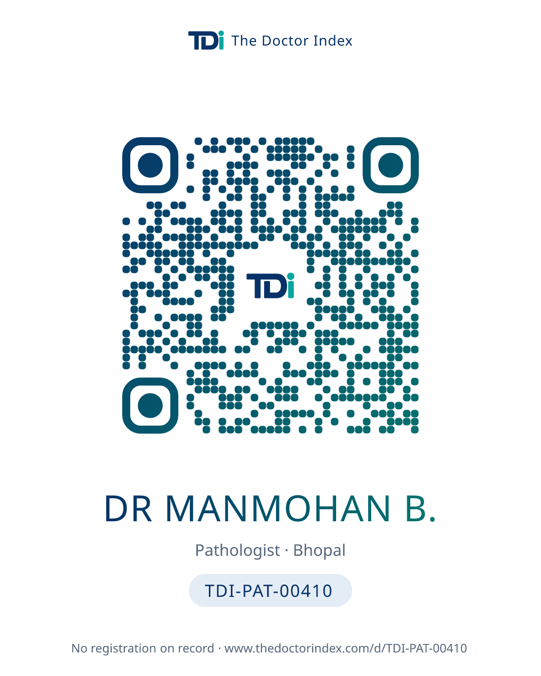 QR card for Dr Manmohan B., TDI-PAT-00410