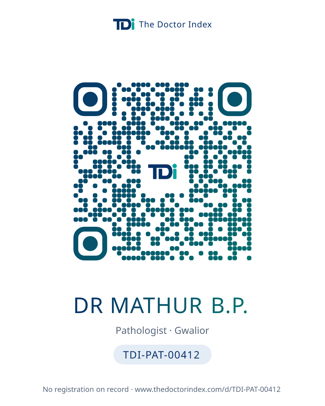 QR card for Dr Mathur B.P., TDI-PAT-00412