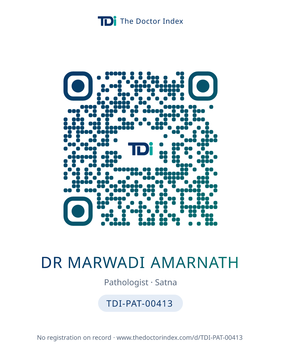 QR card for Dr Marwadi Amarnath, TDI-PAT-00413