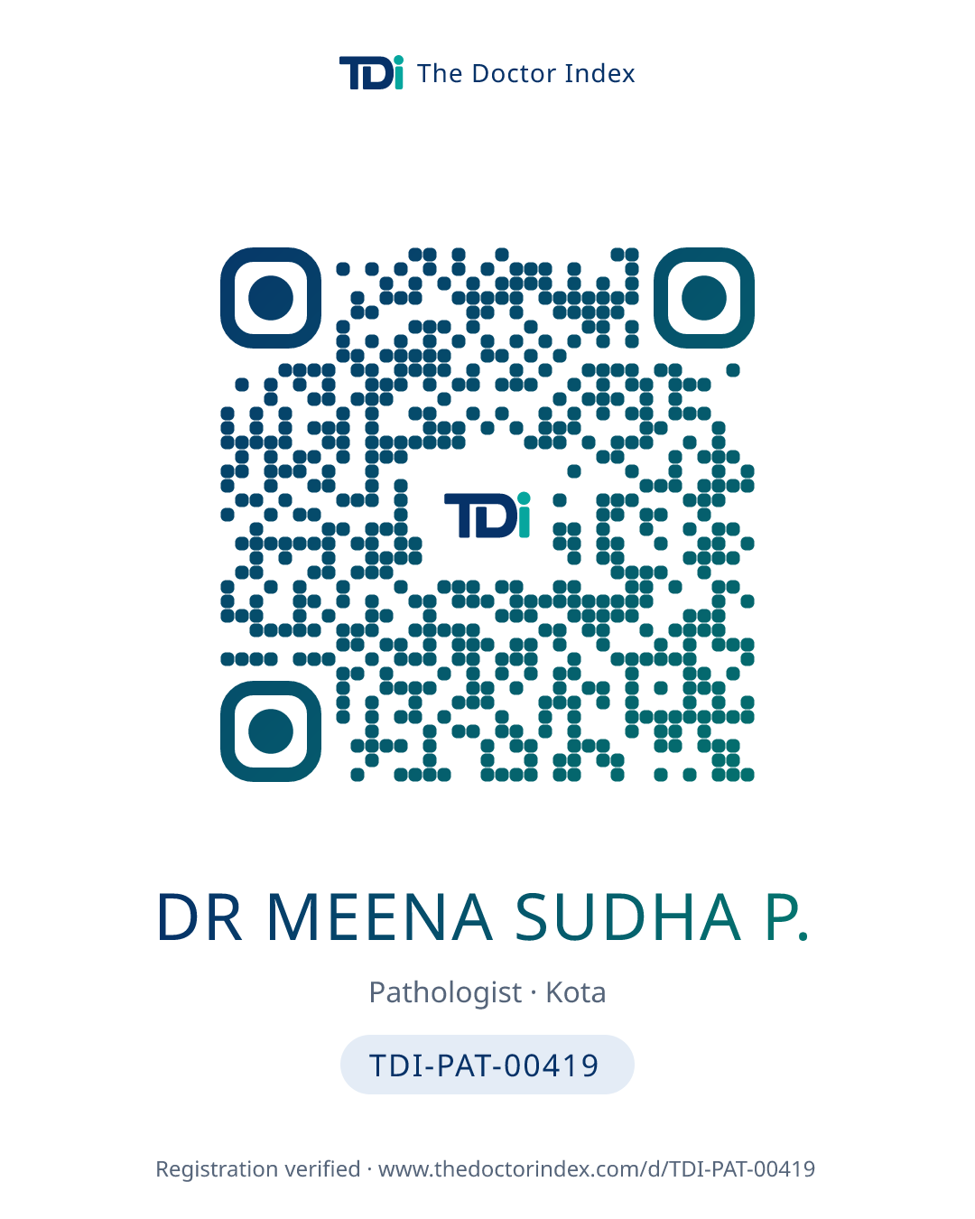 QR card for Dr Meena Sudha P., TDI-PAT-00419