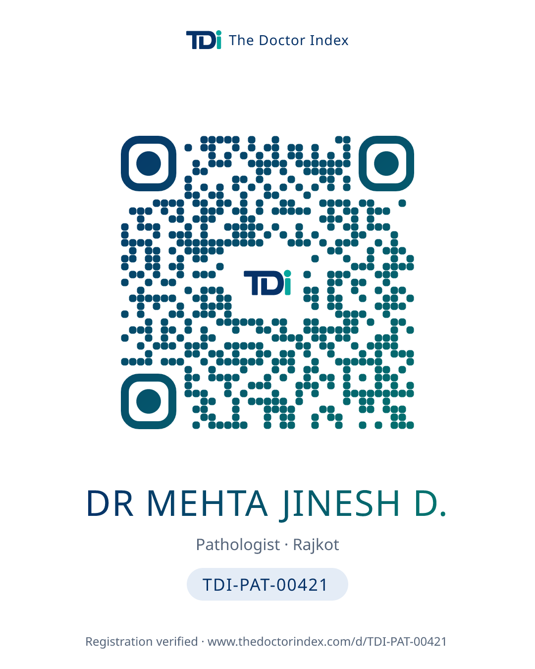QR card for Dr Mehta Jinesh D., TDI-PAT-00421