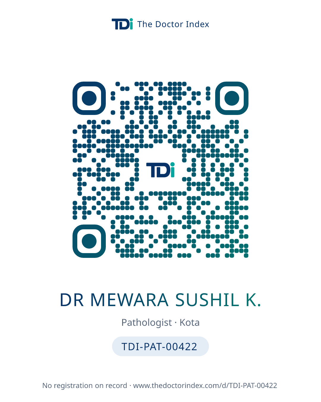 QR card for Dr Mewara Sushil K., TDI-PAT-00422