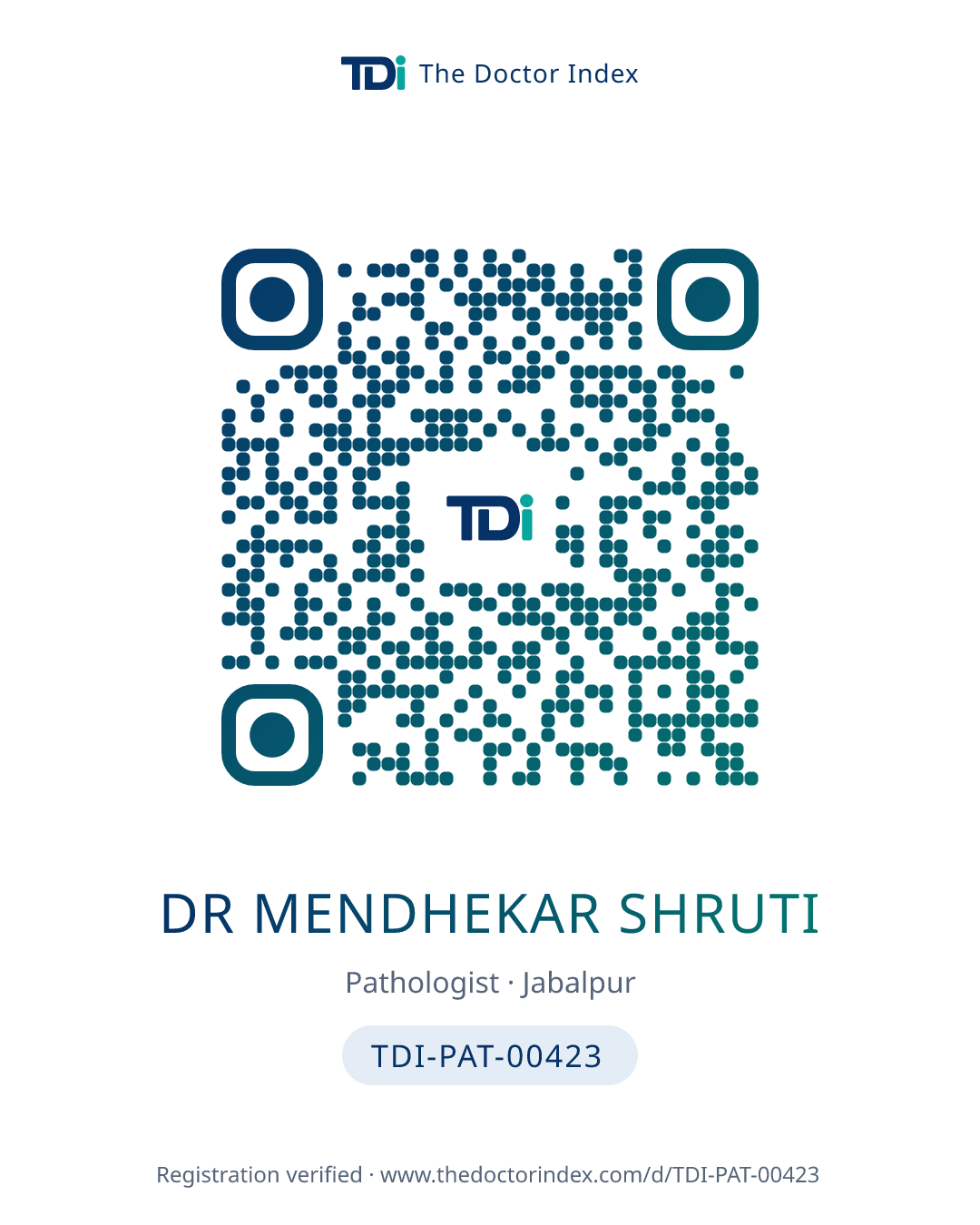 QR card for Dr Mendhekar Shruti, TDI-PAT-00423