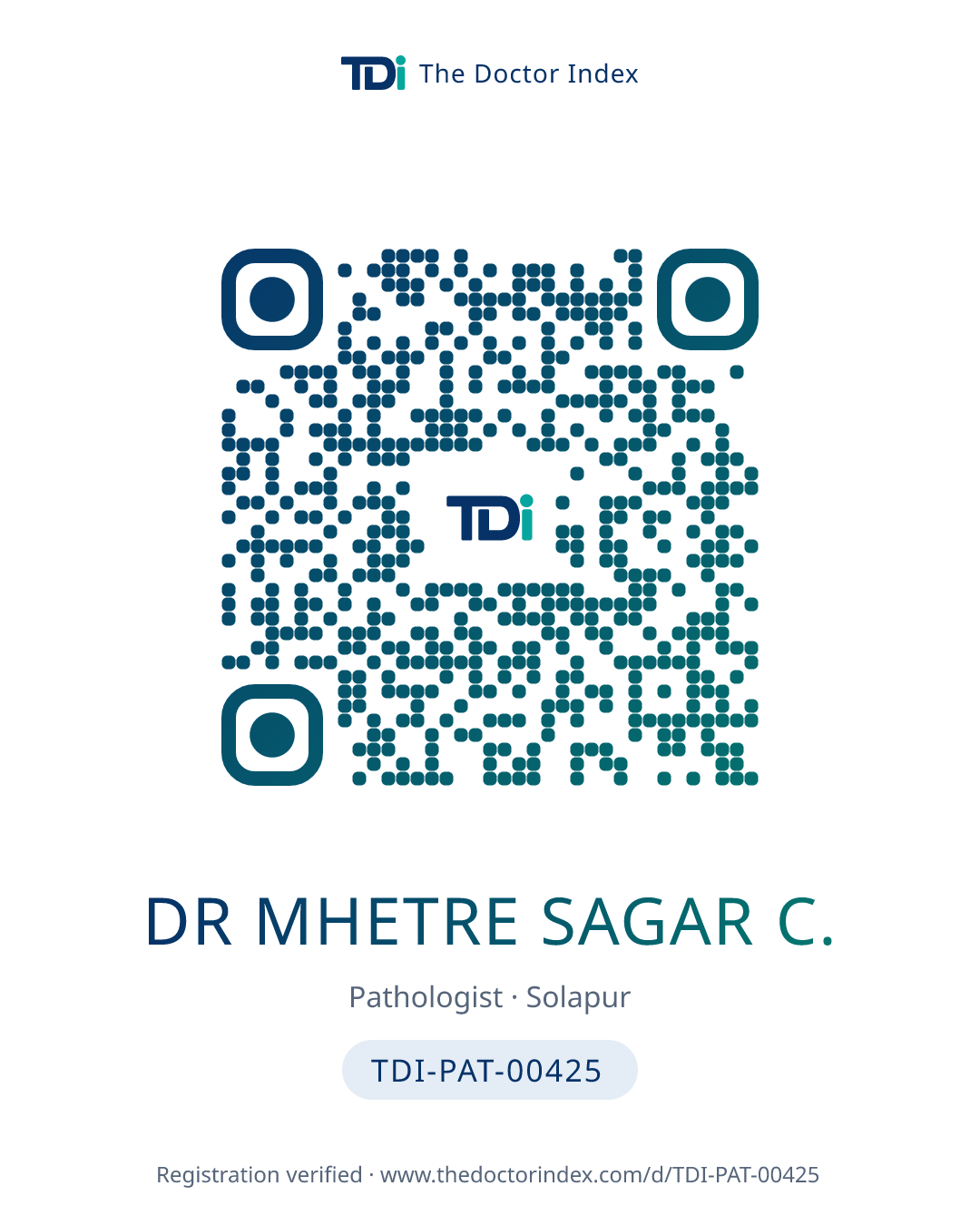 QR card for Dr Mhetre Sagar C., TDI-PAT-00425