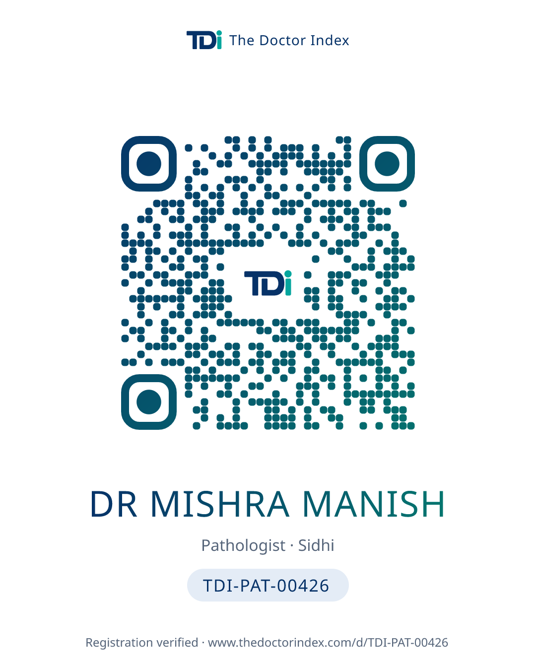 QR card for Dr Mishra Manish, TDI-PAT-00426