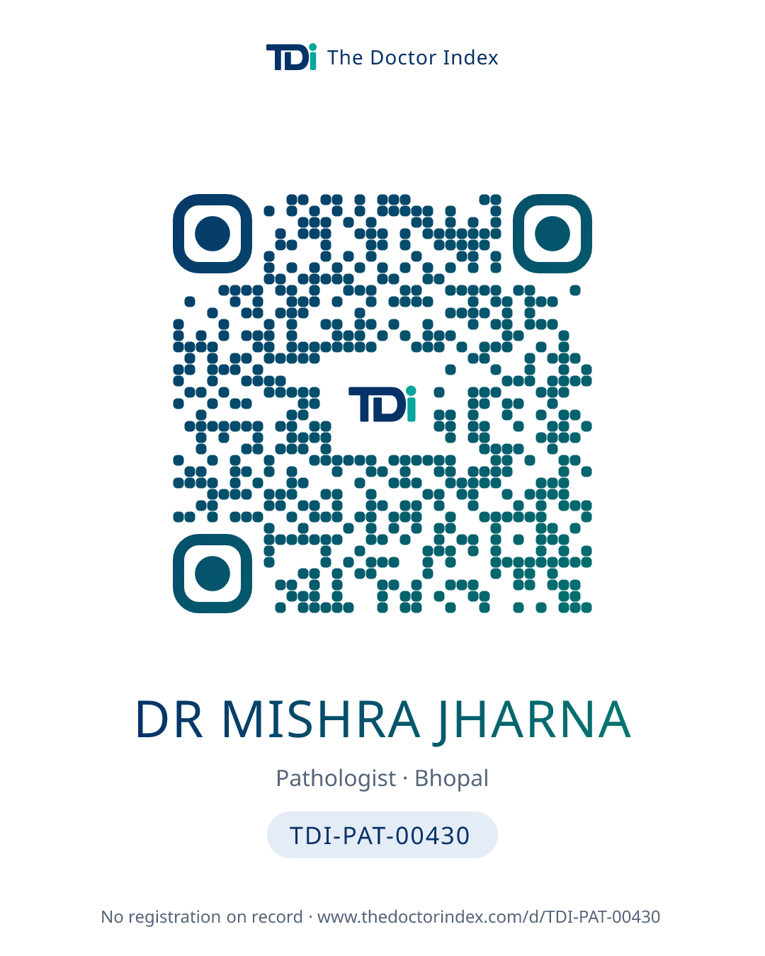 QR card for Dr Mishra Jharna, TDI-PAT-00430