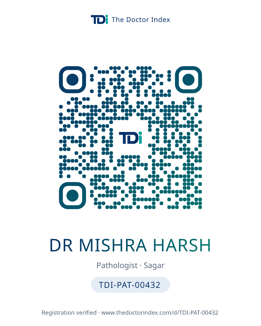QR card for Dr Mishra Harsh, TDI-PAT-00432