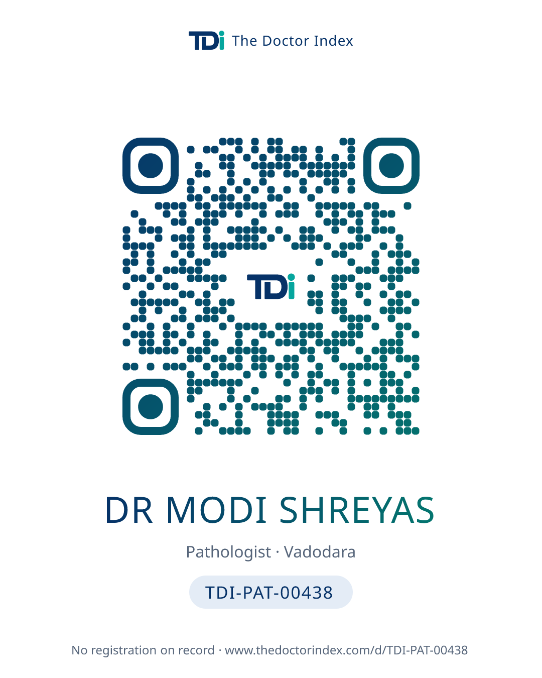 QR card for Dr Modi Shreyas, TDI-PAT-00438