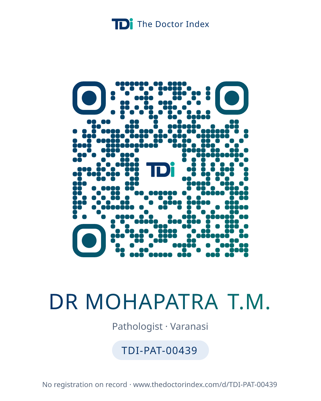 QR card for Dr Mohapatra T.M., TDI-PAT-00439