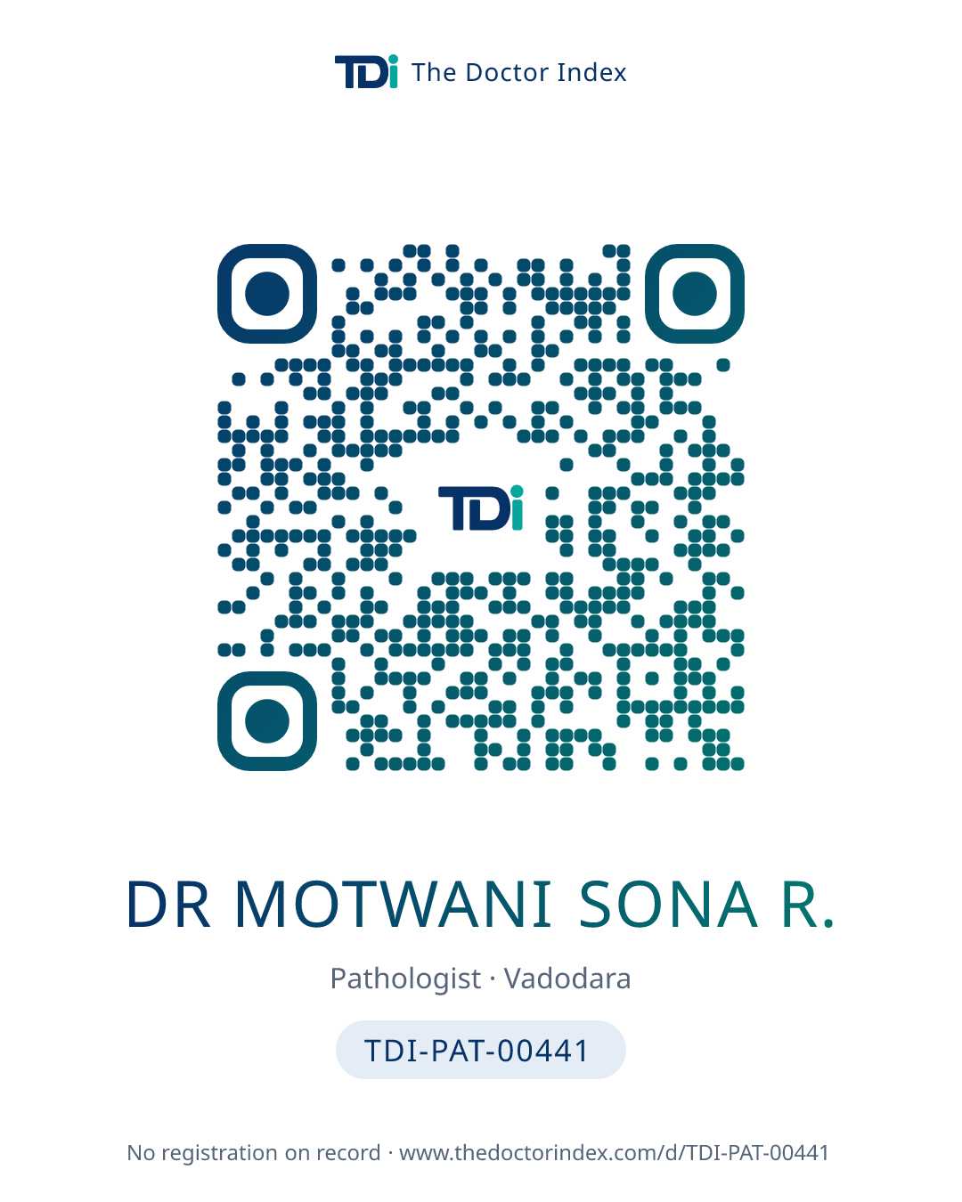 QR card for Dr Motwani Sona R., TDI-PAT-00441