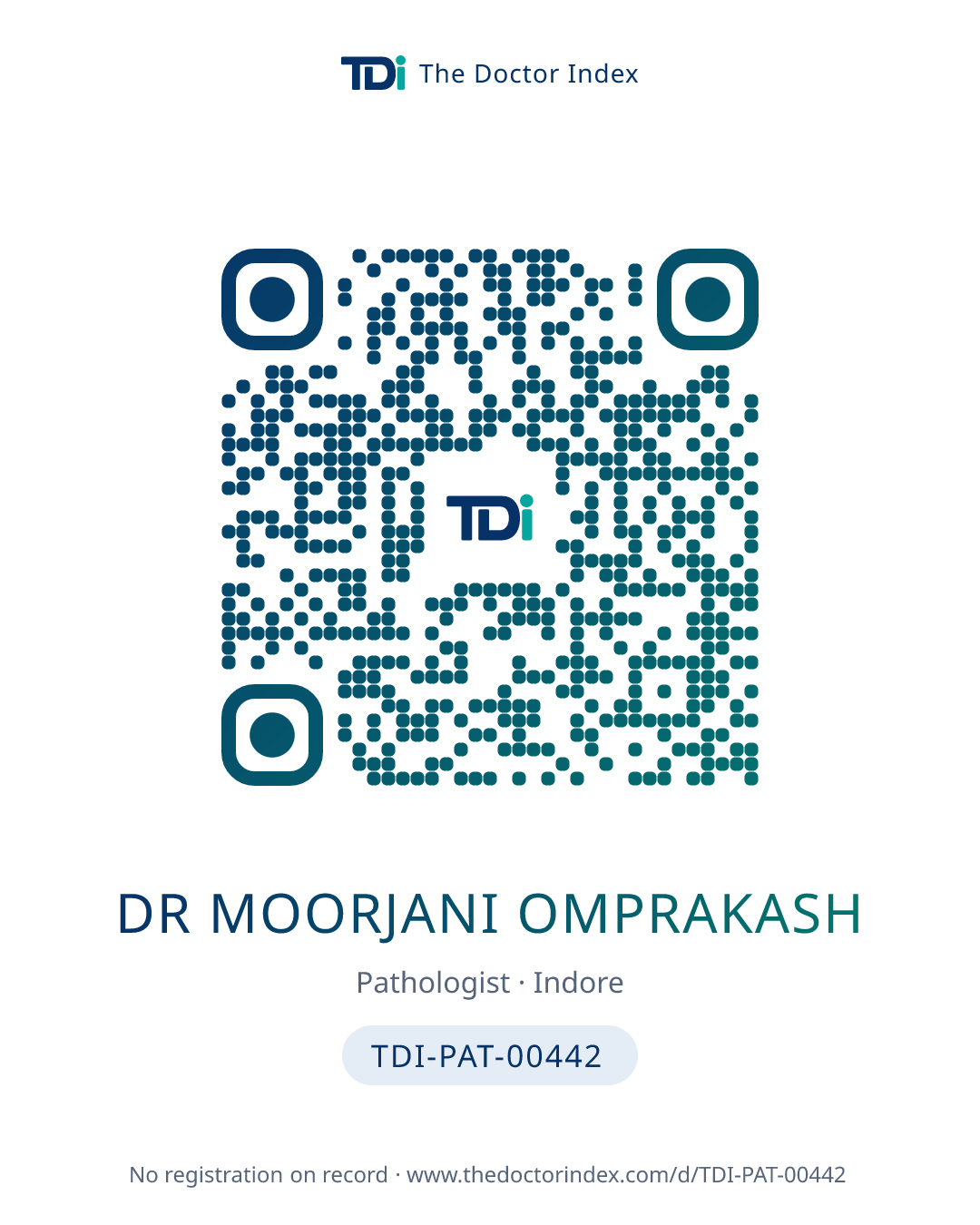 QR card for Dr Moorjani Omprakash, TDI-PAT-00442