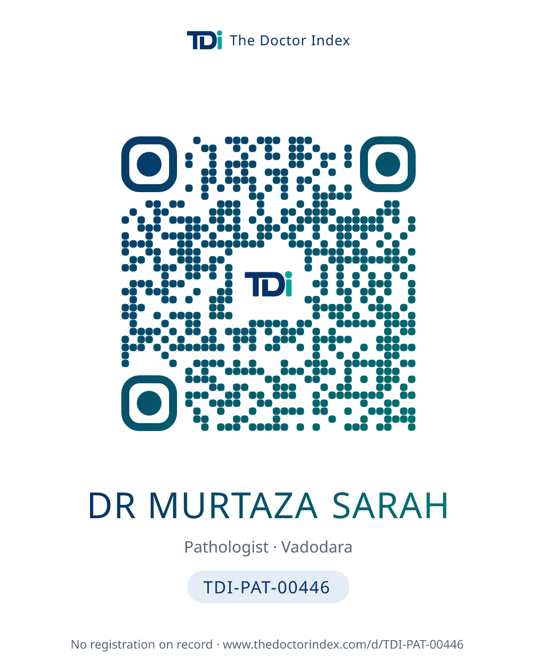 QR card for Dr Murtaza Sarah, TDI-PAT-00446