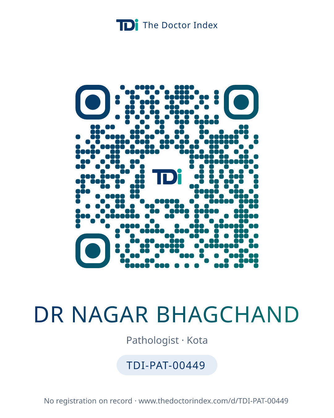 QR card for Dr Nagar Bhagchand, TDI-PAT-00449