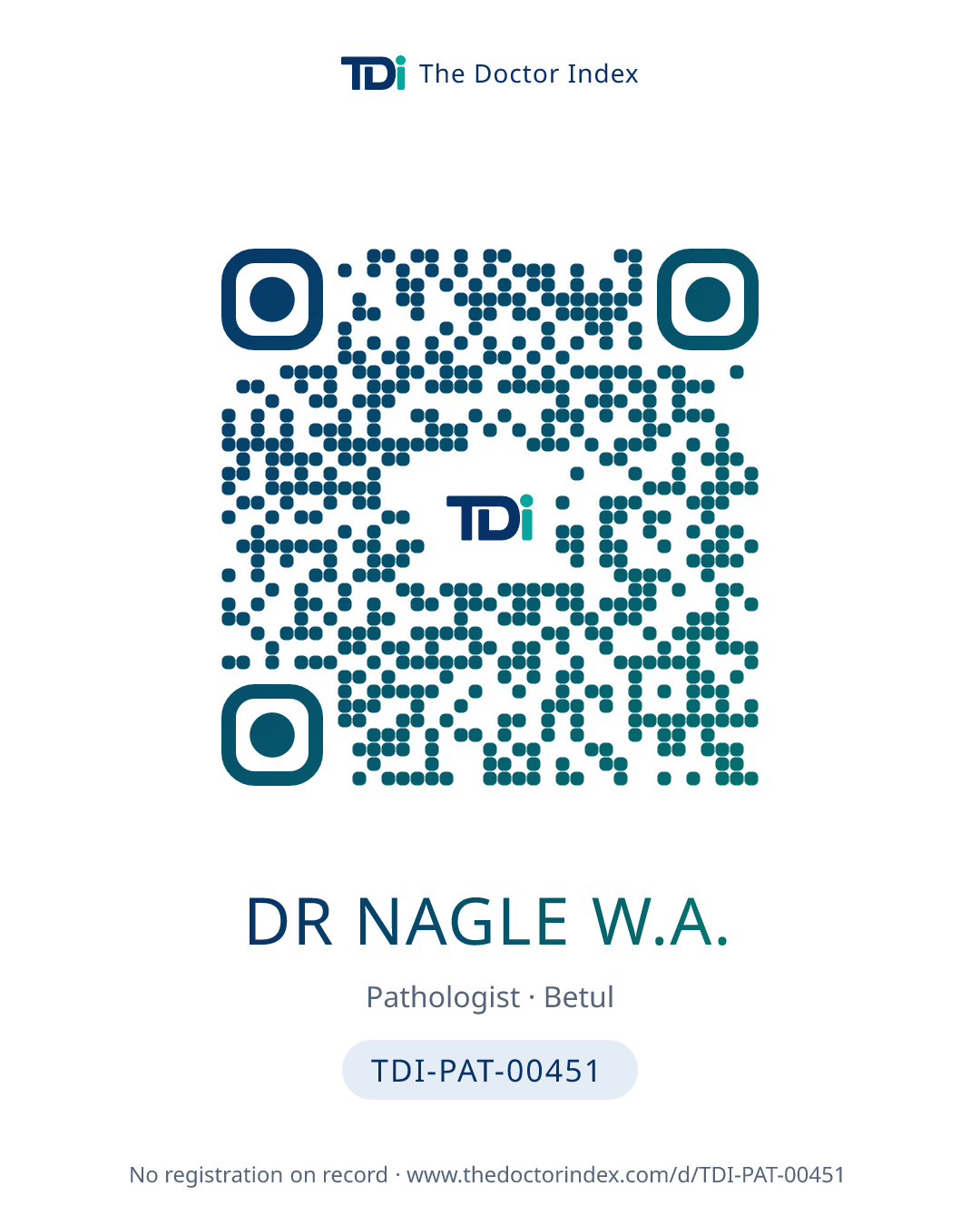 QR card for Dr Nagle W.A., TDI-PAT-00451
