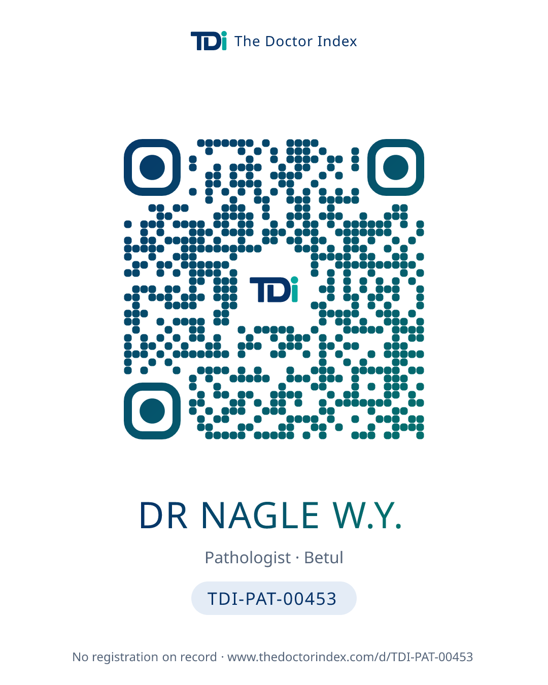 QR card for Dr Nagle W.Y., TDI-PAT-00453