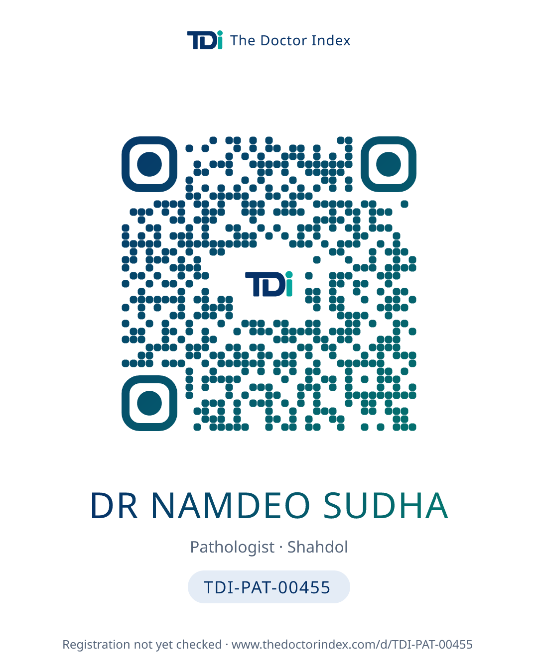 QR card for Dr Namdeo Sudha, TDI-PAT-00455